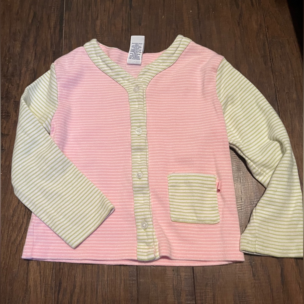 Gymboree 2001 Vintage Pink & Green Stripe Cardigan